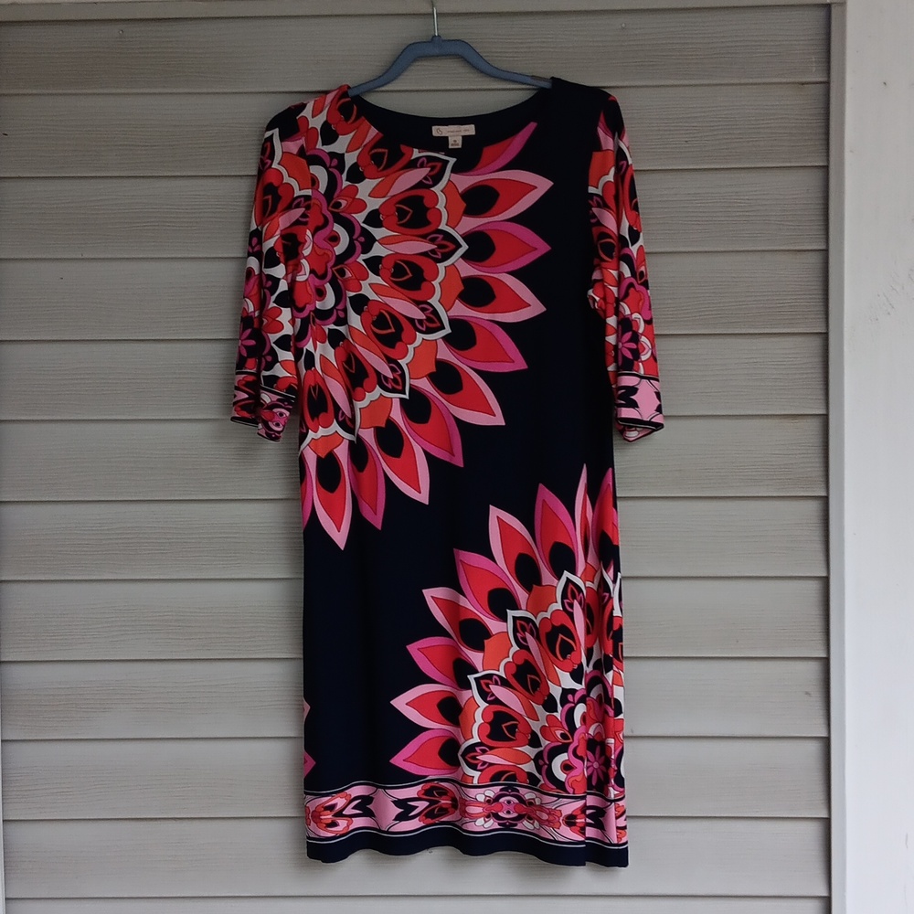 Women's Navy Dress with Pink Floral Burst Print